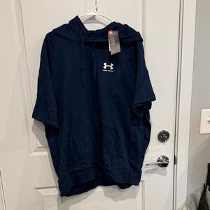 Under Armour Dark Blue Short Sleeve Baseball Hoodie with Logo.